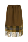 Burberry ladies Biscuit Satin Skirt fringed with plaid trim