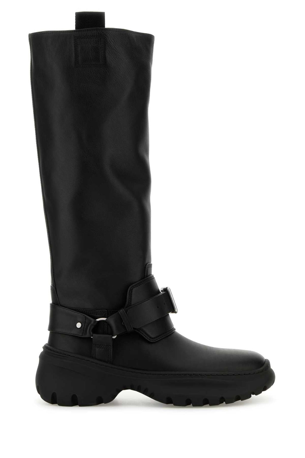 Burberry ladies Black Leather Stomp Boots tall moto