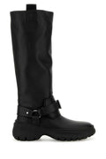 Burberry ladies Black Leather Stomp Boots tall moto