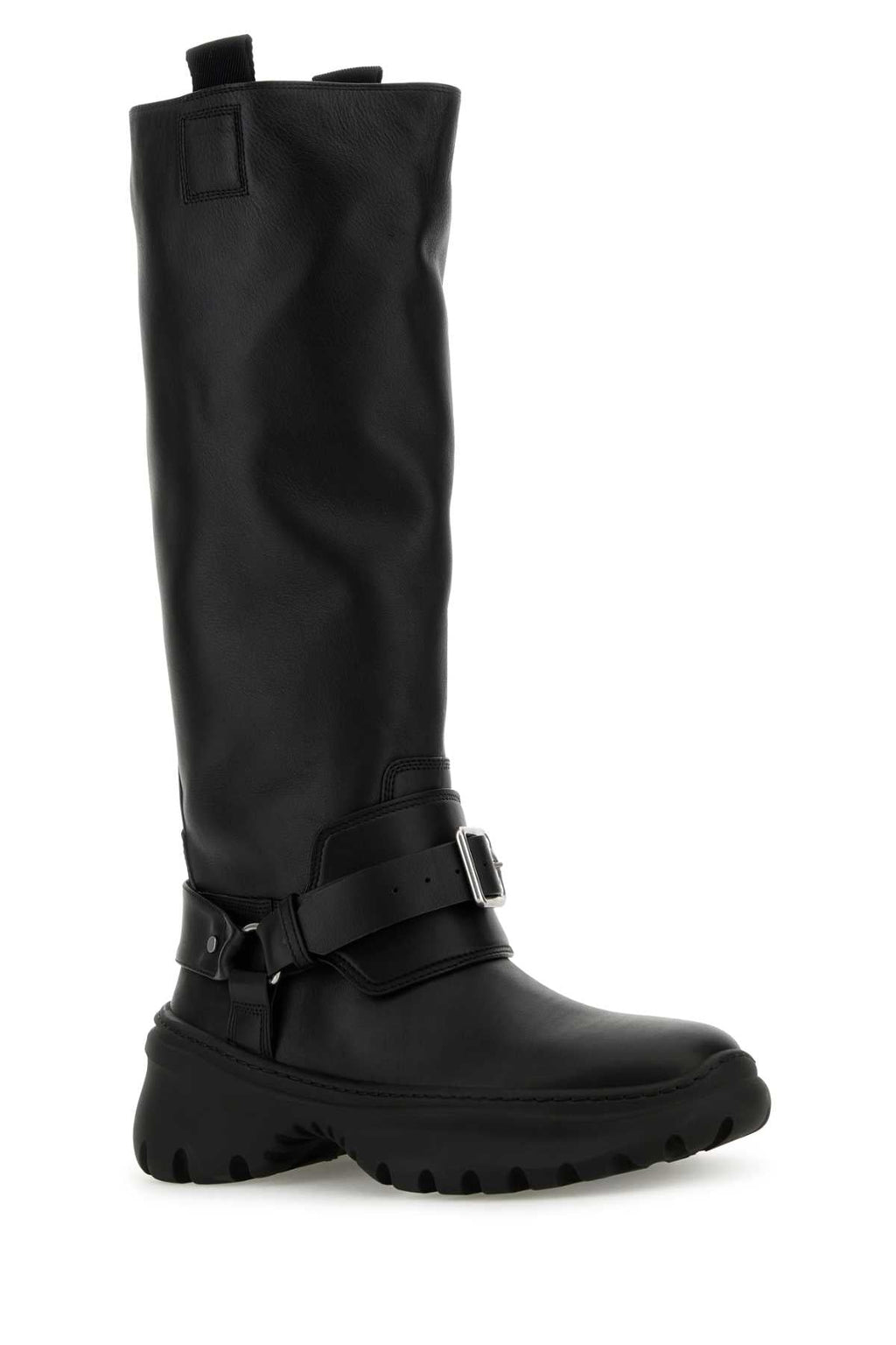Burberry ladies Black Leather Stomp Boots tall moto