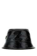 Prada ladies Black Naplak Bucket Hat with logo plaque leather