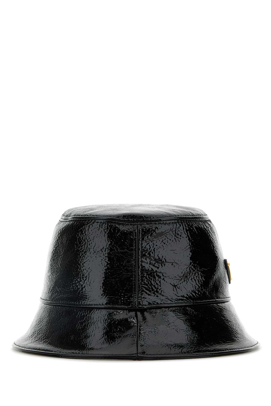 Prada ladies Black Naplak Bucket Hat with logo plaque leather