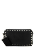 Valentino Garavani Men's Black Leather Rockstud Crossbody Bag silver studded