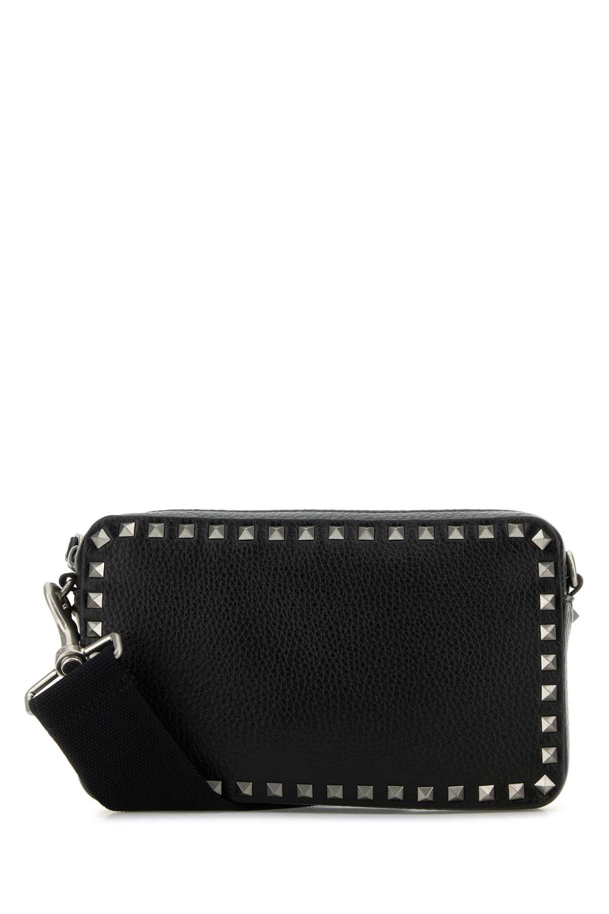 Valentino Garavani Men's Black Leather Rockstud Crossbody Bag silver studded