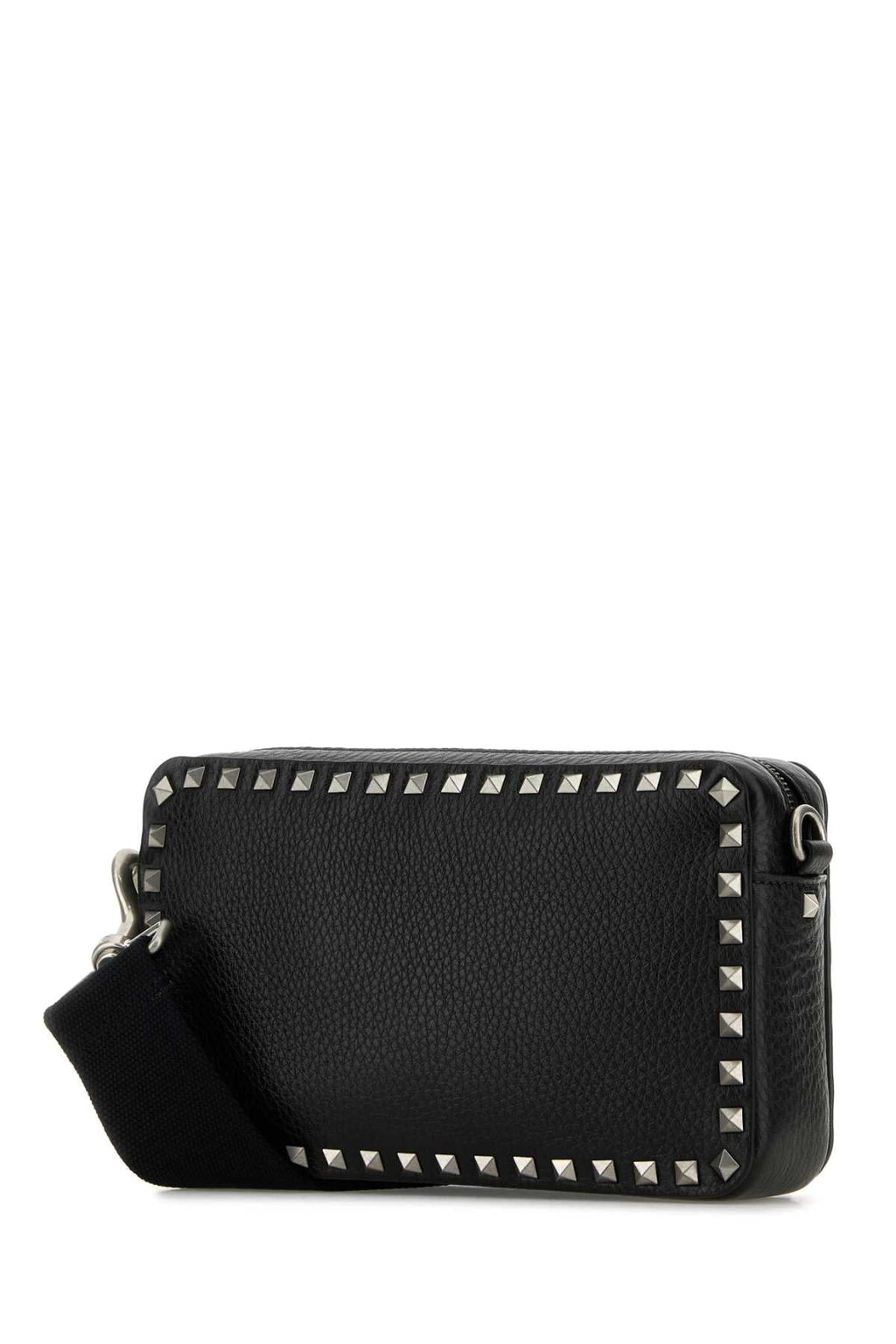 Valentino Garavani Men's Black Leather Rockstud Crossbody Bag silver studded