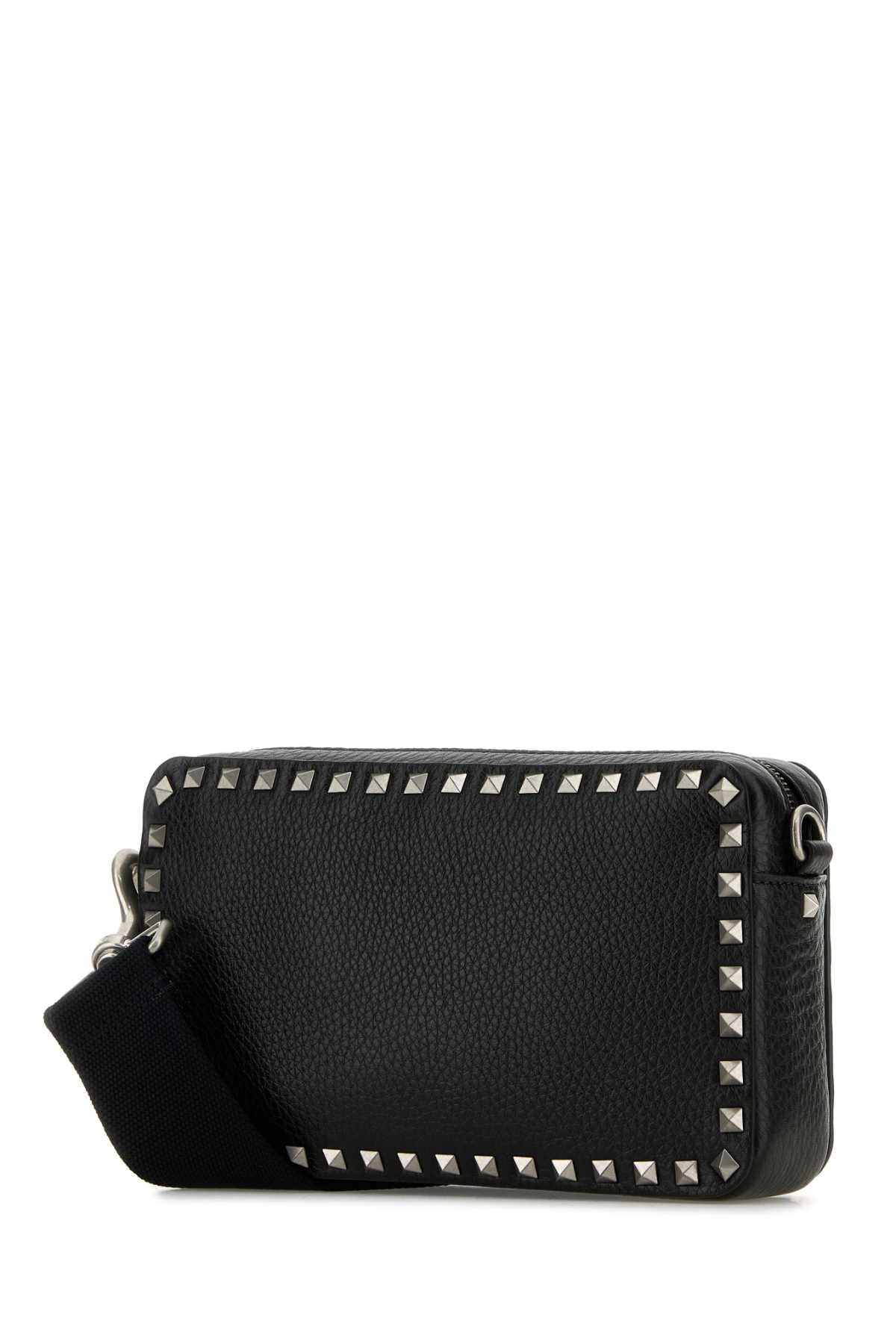 Valentino Garavani Men's Black Leather Rockstud Crossbody Bag silver studded