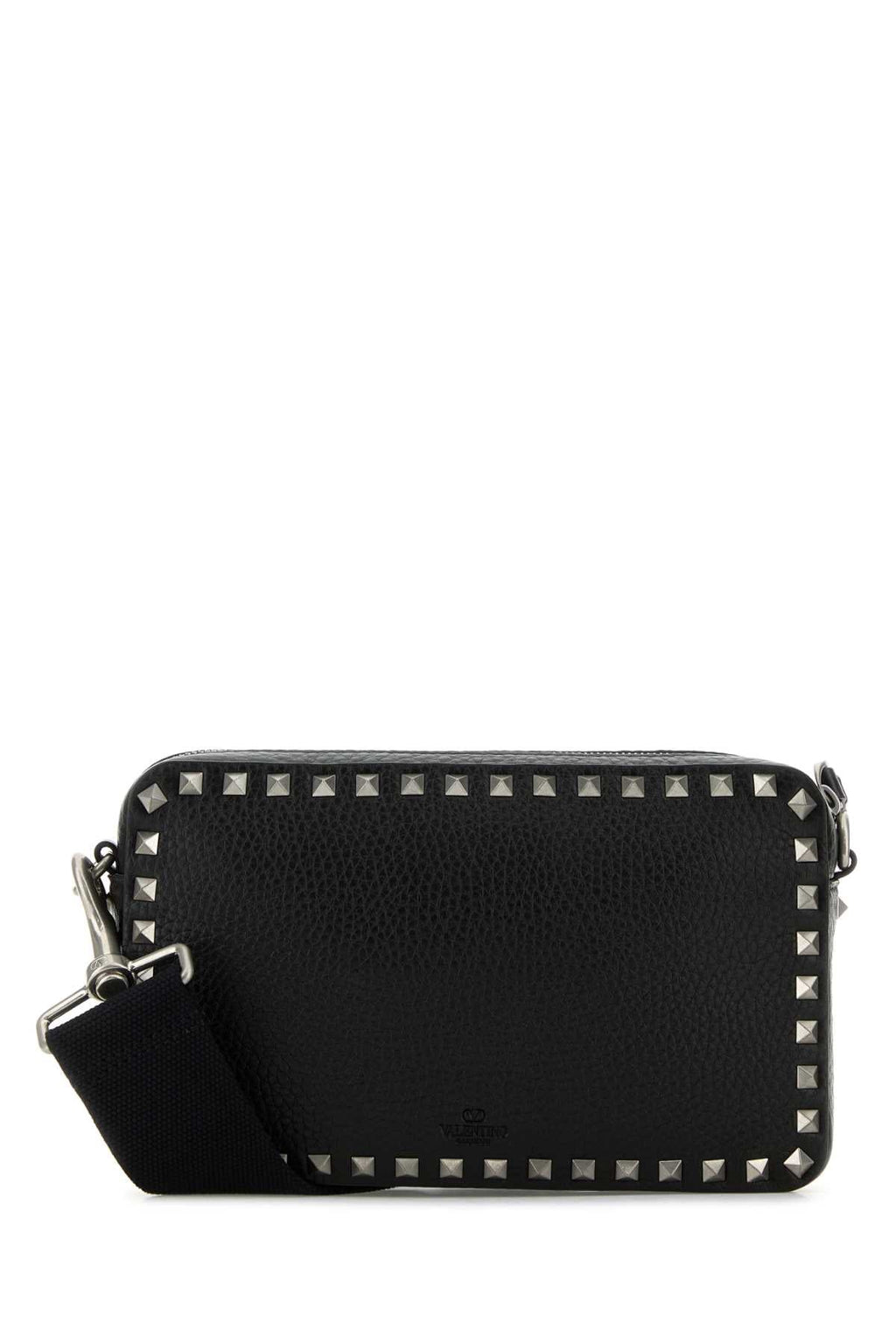 Valentino Garavani Men's Black Leather Rockstud Crossbody Bag silver studded