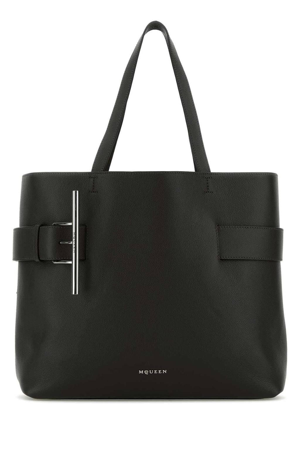 Alexander Mcqueen ladies Black Leather T-Bar Shopping Bag handbag