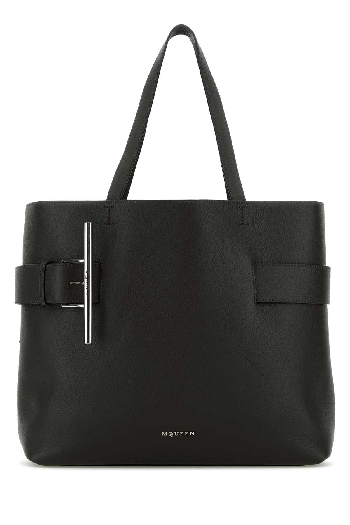 Alexander Mcqueen ladies Black Leather T-Bar Shopping Bag handbag