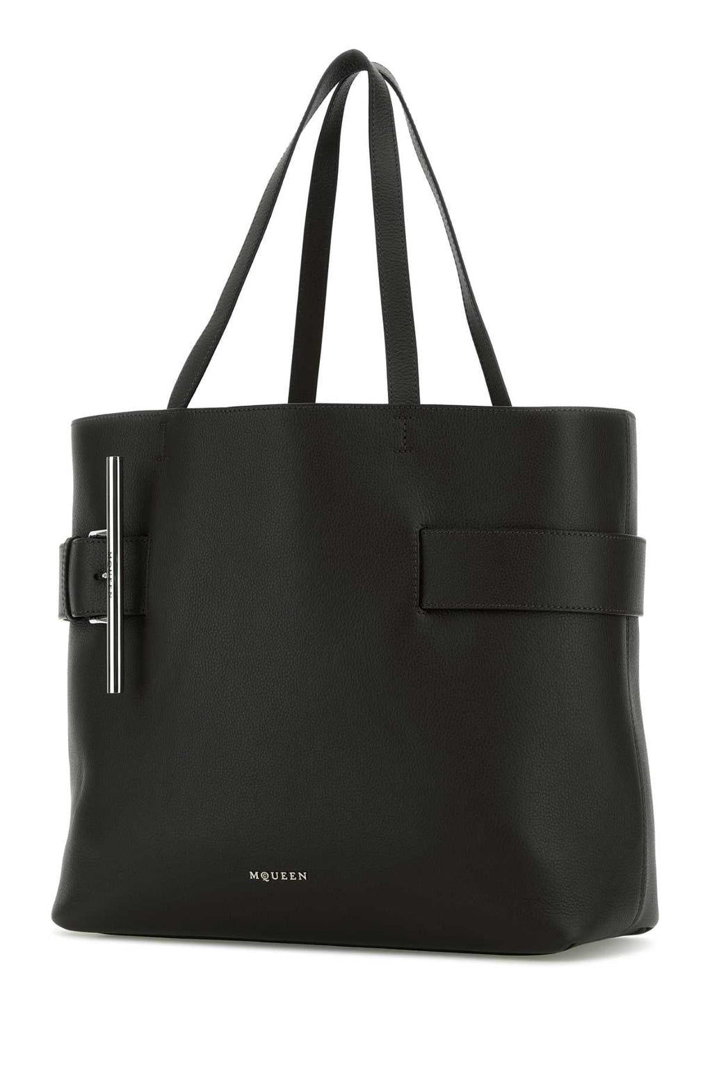 Alexander Mcqueen ladies Black Leather T-Bar Shopping Bag handbag