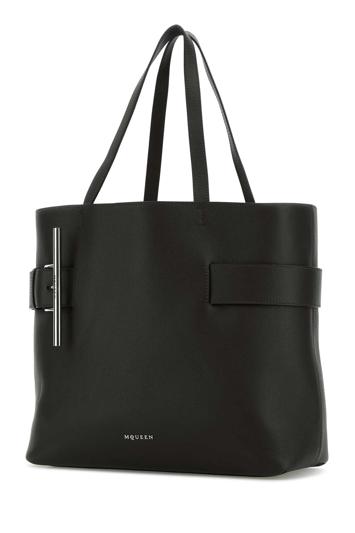 Alexander Mcqueen ladies Black Leather T-Bar Shopping Bag handbag
