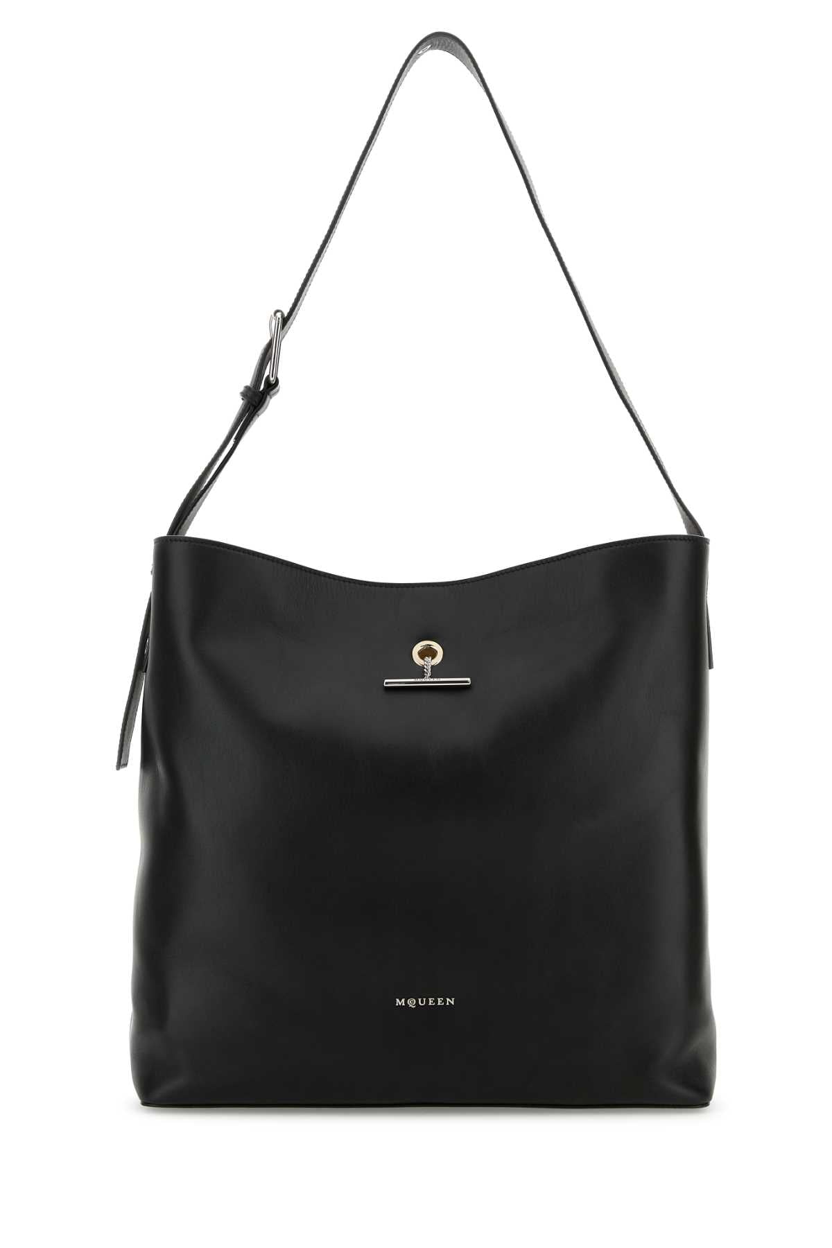 Alexander Mcqueen Men's Black Leather Pendant Shopping Bag unisex handbag