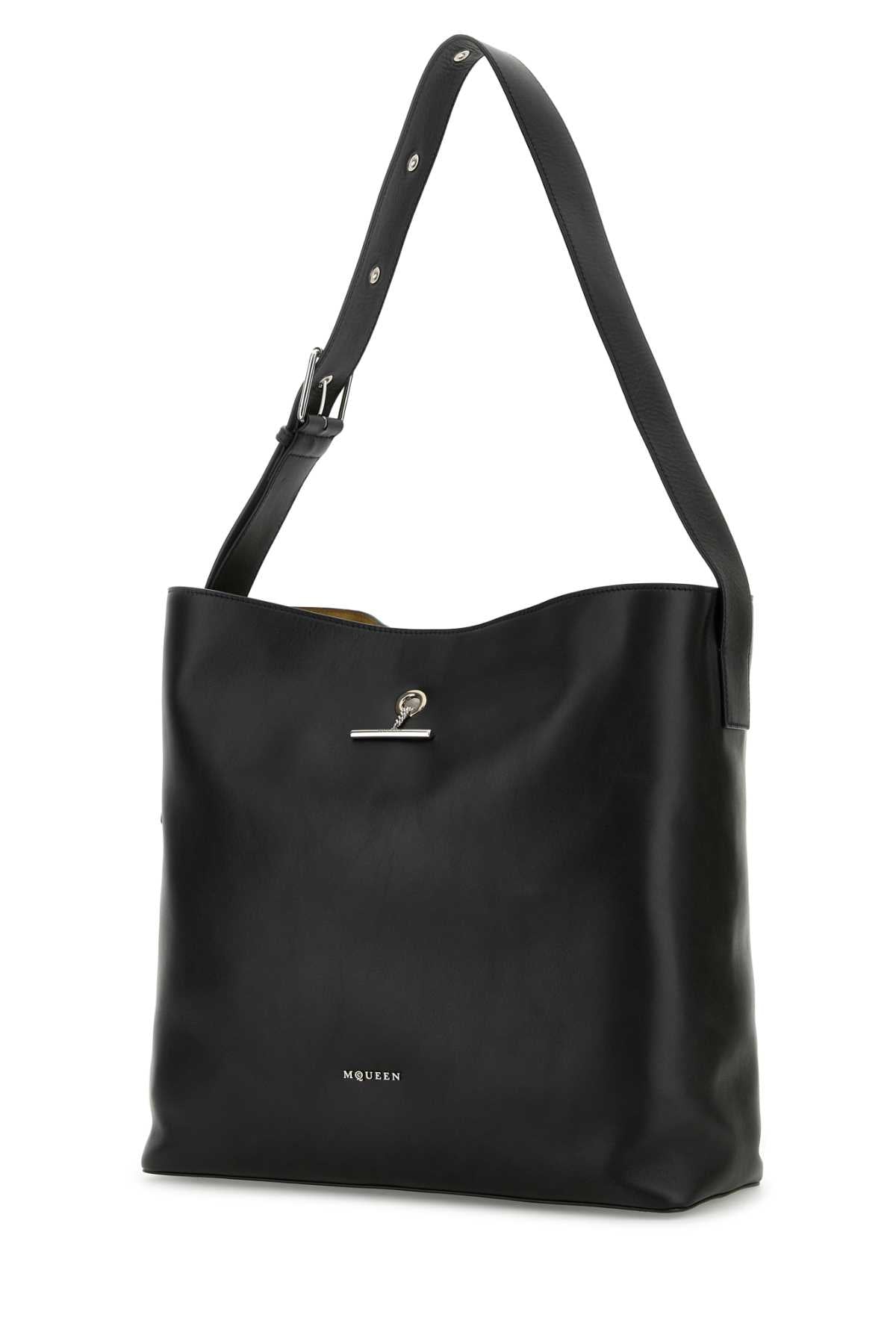 Alexander Mcqueen Men's Black Leather Pendant Shopping Bag unisex handbag