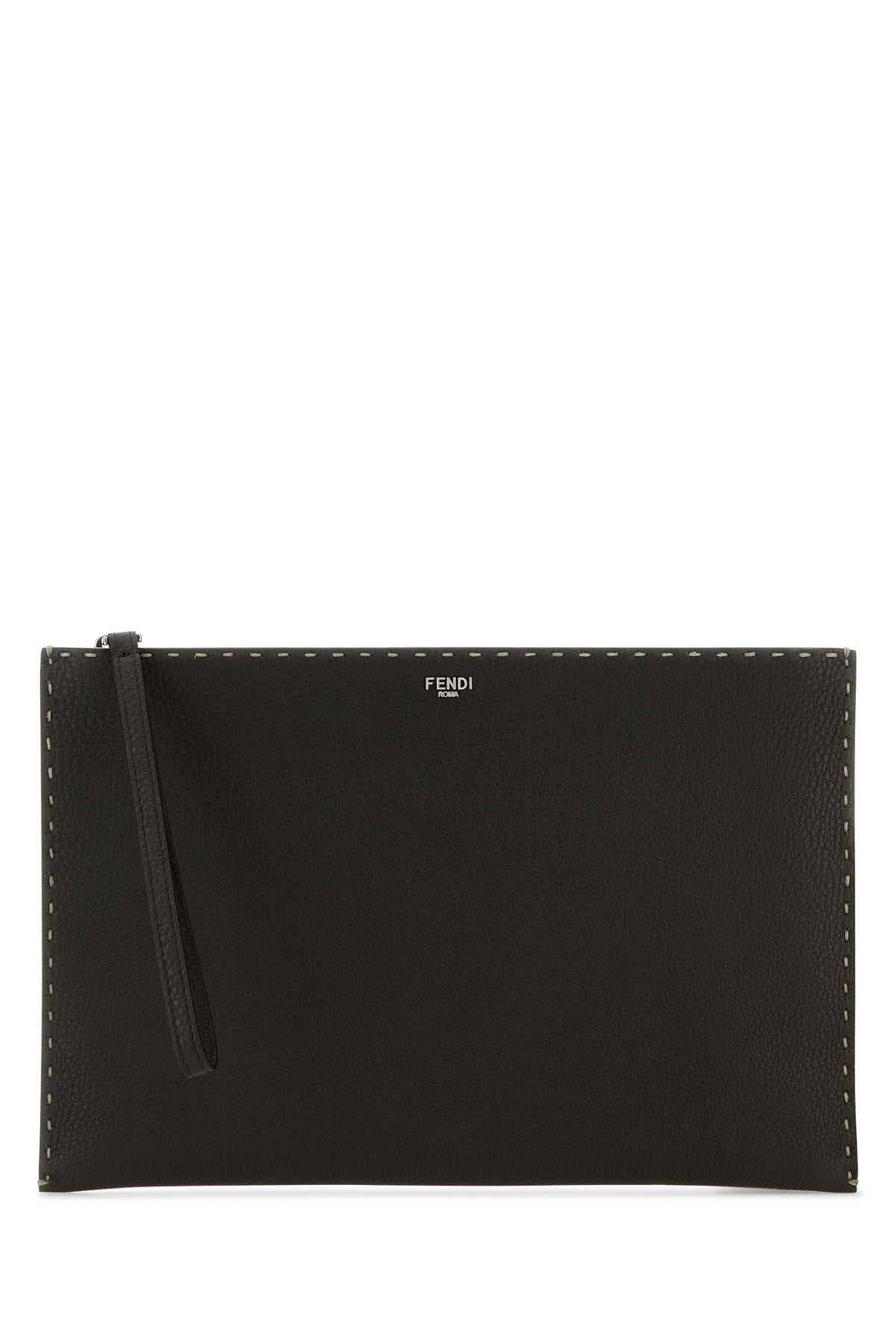 Fendi Men's Dark Brown Leather Clutch unisex bag travel