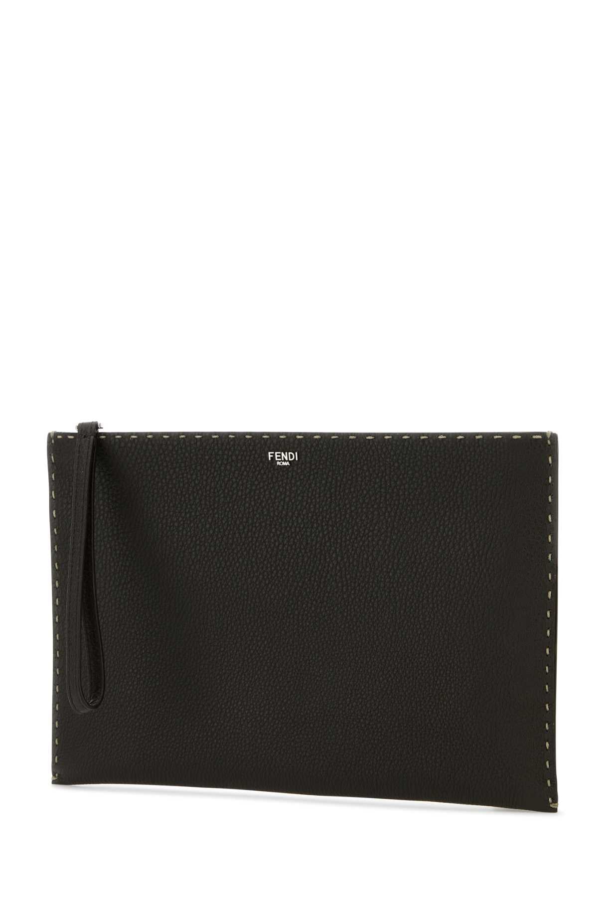 Fendi Men's Dark Brown Leather Clutch unisex bag travel