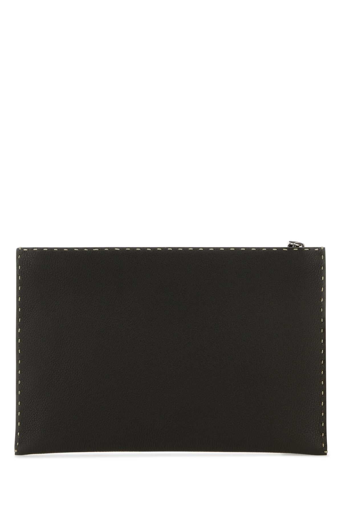 Fendi Men's Dark Brown Leather Clutch unisex bag travel