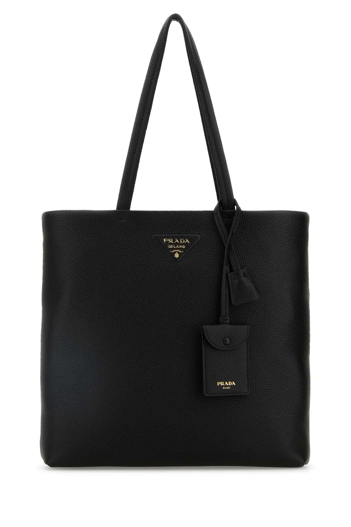 Prada ladies Black Leather Shopping Bag tote purse handbag