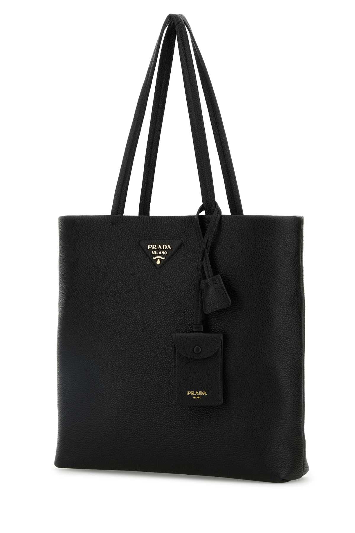 Prada ladies Black Leather Shopping Bag tote purse handbag