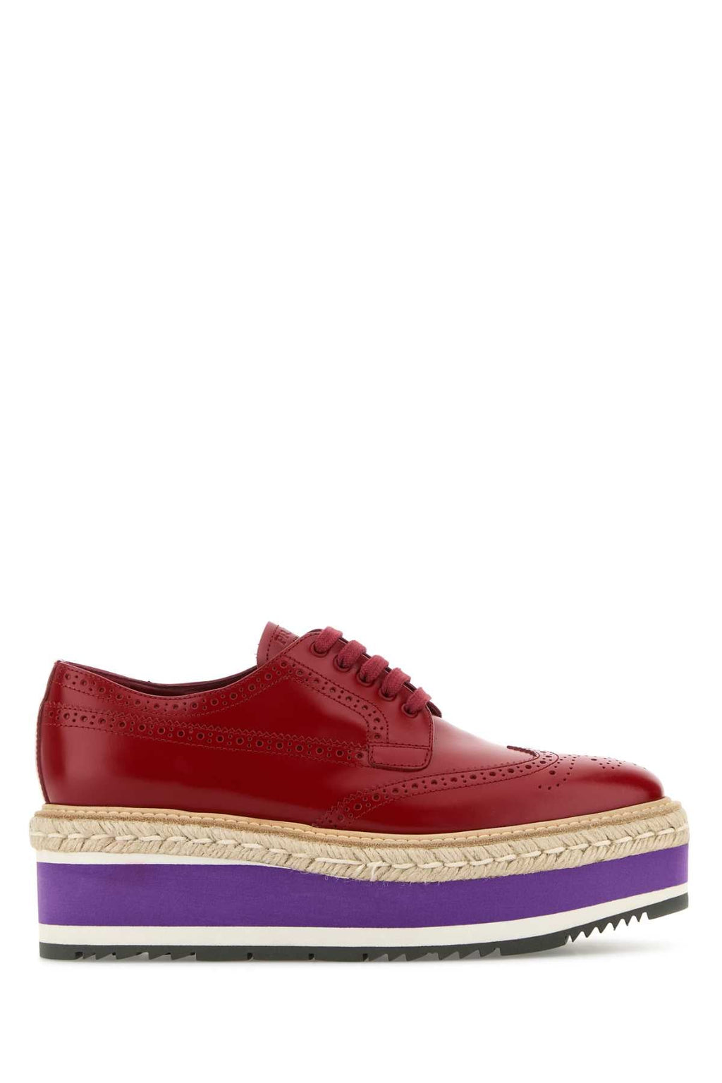 Prada ladies Red Leather Lace-Up Shoes platforms purple oxfords