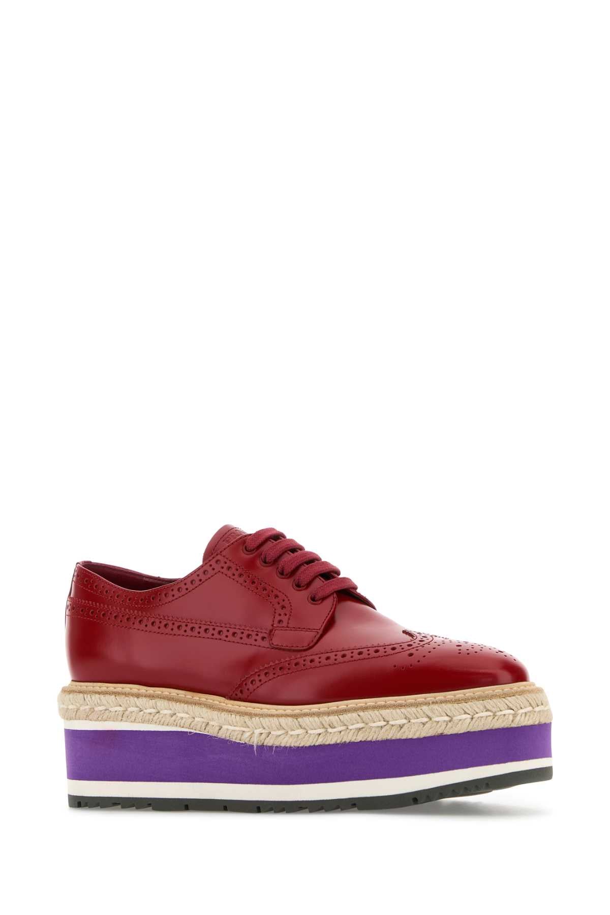 Prada ladies Red Leather Lace-Up Shoes platforms purple oxfords