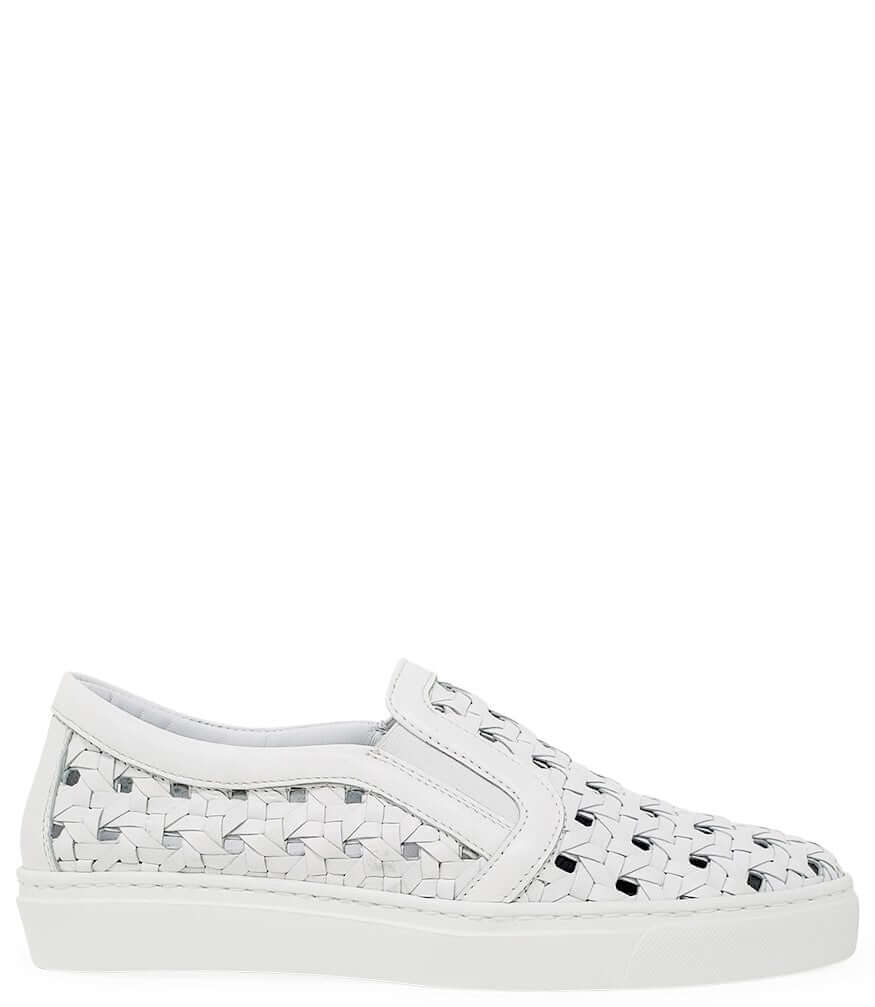 White soft  Leather Woven Sneakers Madison Maison Summer Italy Shoes