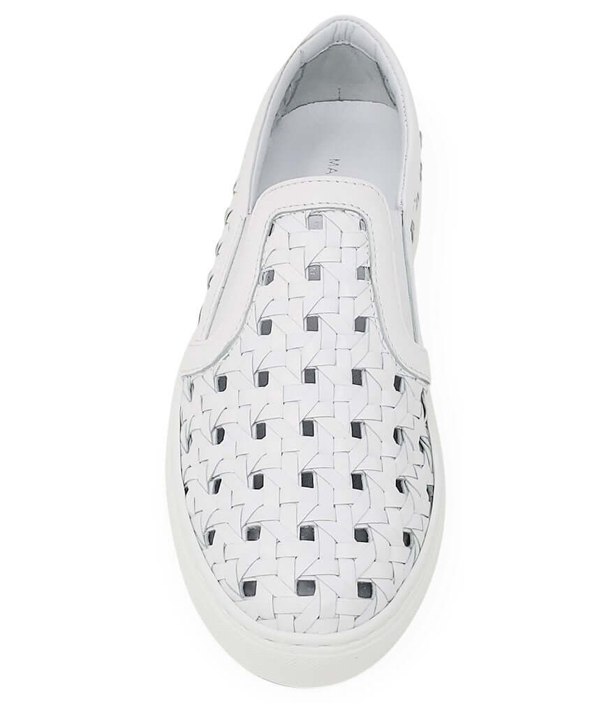 White soft  Leather Woven Sneakers Madison Maison Summer Italy Shoes