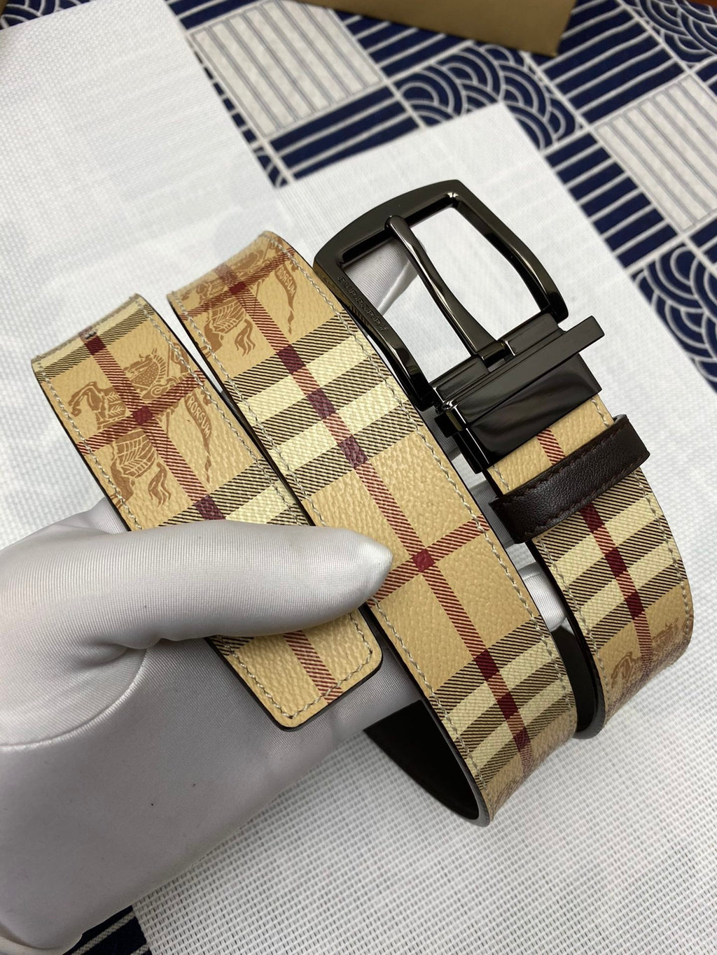 Burberry Men's Belt plaid tan