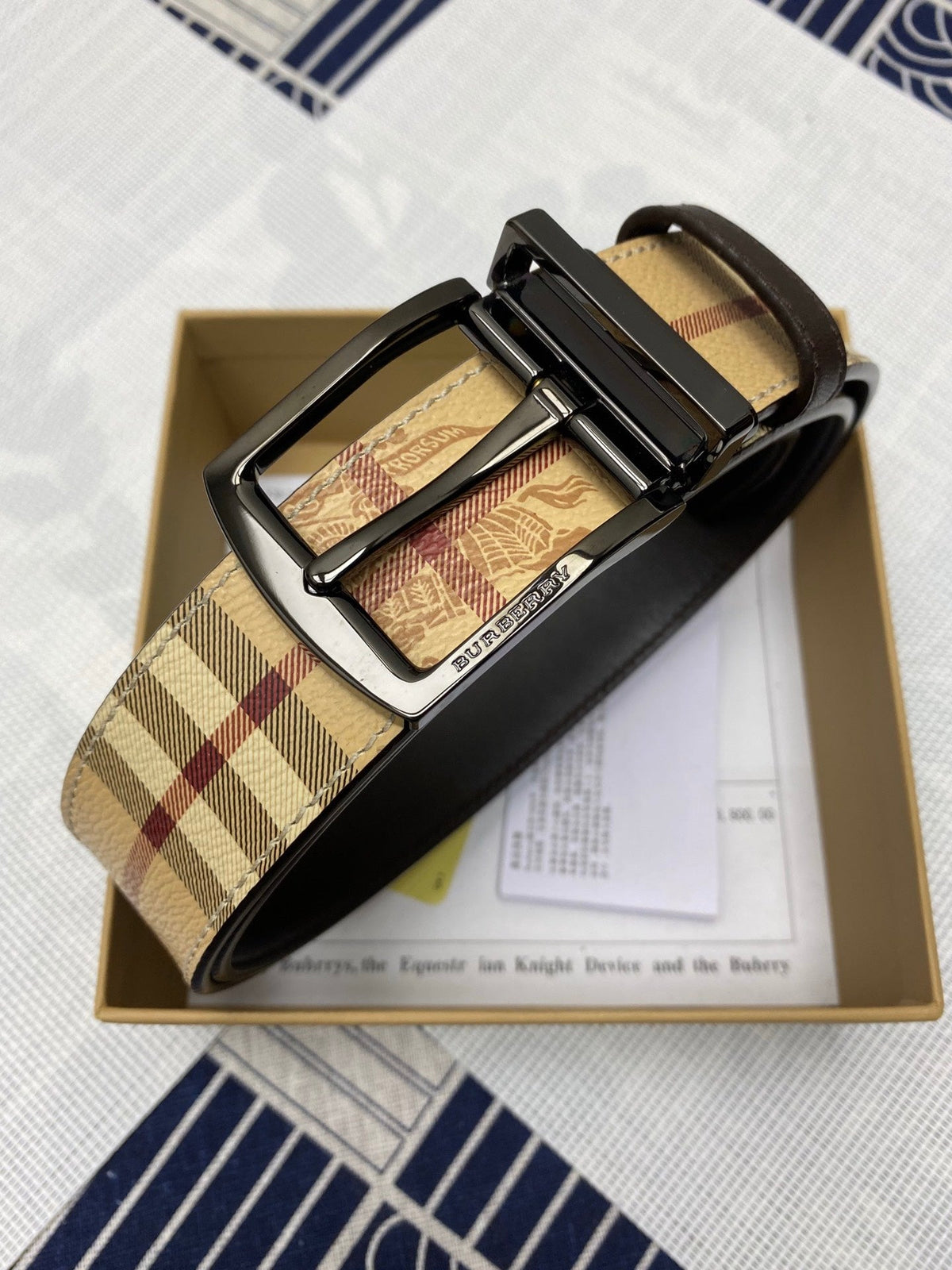 Burberry Men's Belt plaid tan
