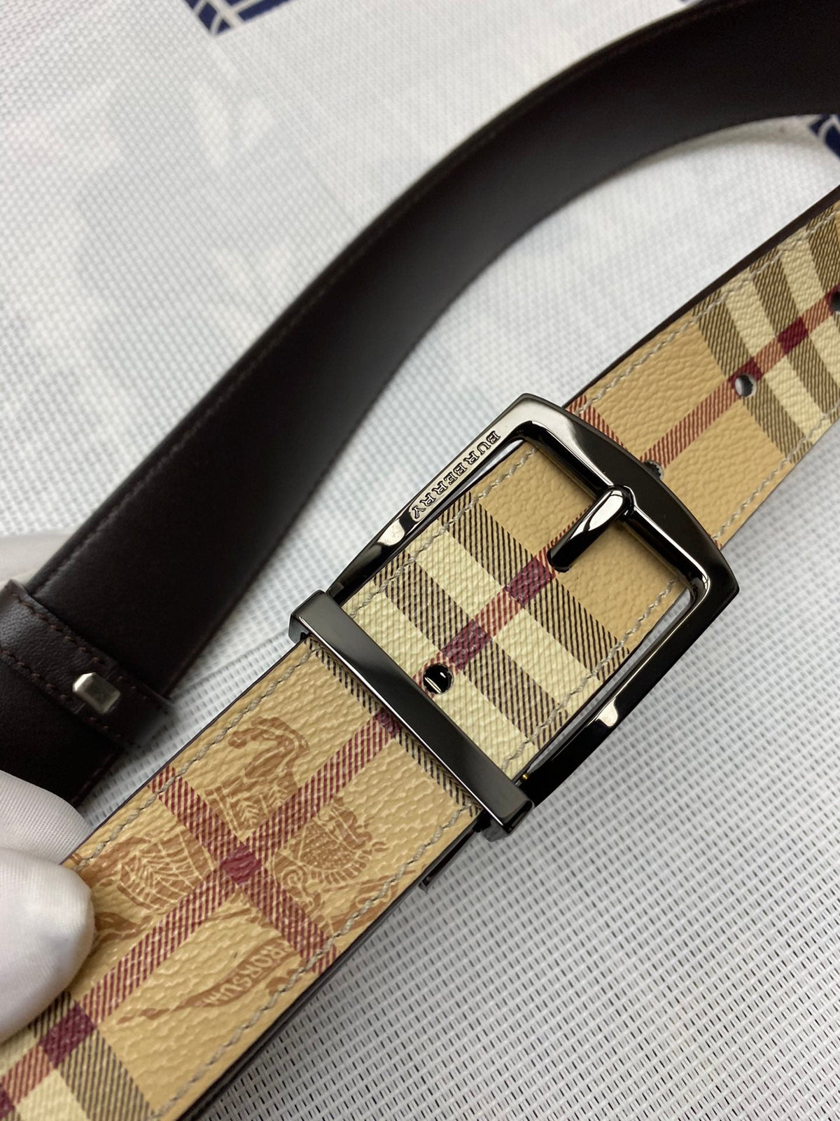 Burberry Men's Belt plaid tan