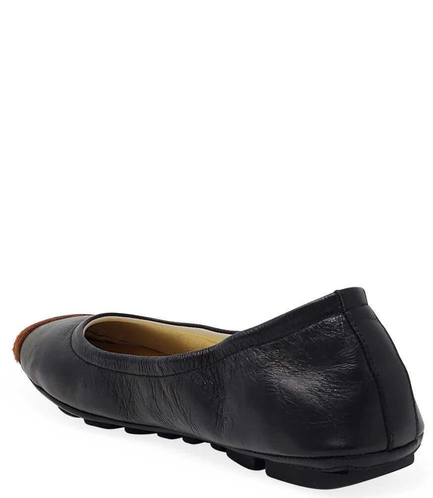 Black leather/Tan Calf Hair Tip Ballet Flat shoes comfort Madison Maison Italy