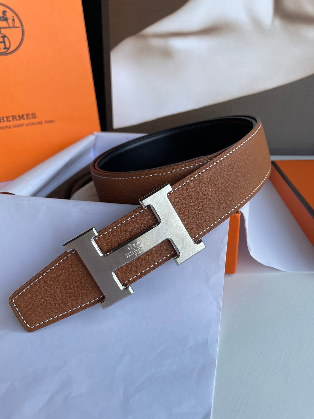 Hermes Men's Belt  Brown leather