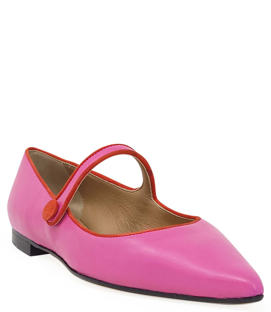 Pink Leather Flat Pointy Ballet shoes Italy Mary Janes Madison Maison Italy