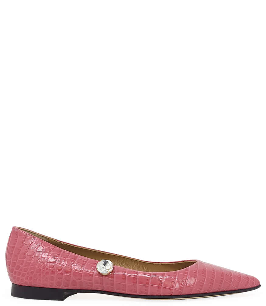 Pink Leather Croc Print Flat Shoes Italy Madison Maison