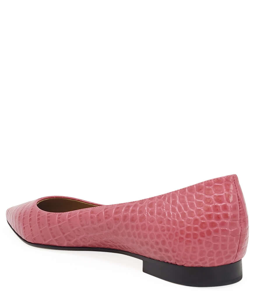 Pink Leather Croc Print Flat Shoes Italy Madison Maison