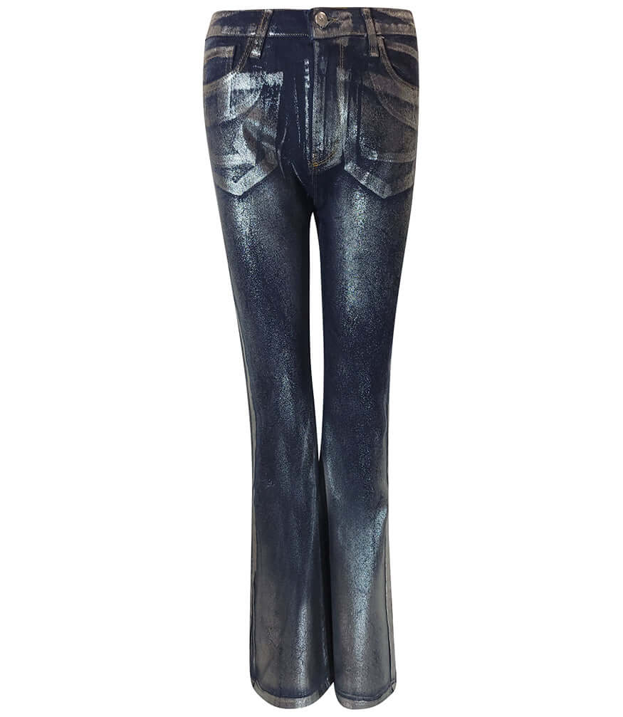 Silver Denim metallic Laminated blue Jeans Italy Madison Maison Beverly Hills