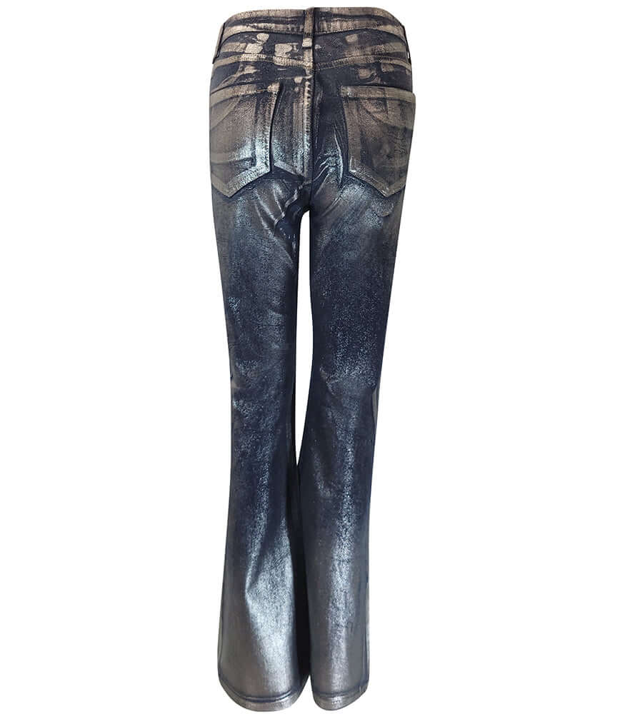 Silver Denim metallic Laminated blue Jeans Italy Madison Maison Beverly Hills