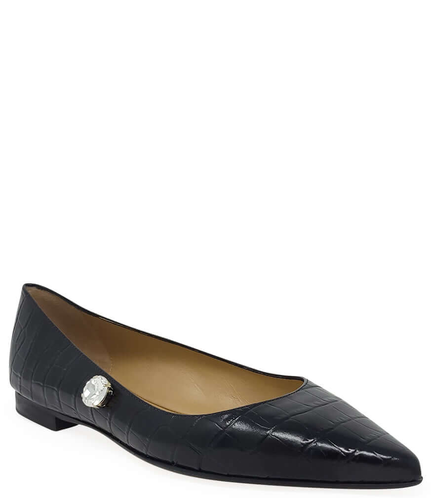 Black Leather Croc Print Flat Pointy Ballet shoes Madison Maison career