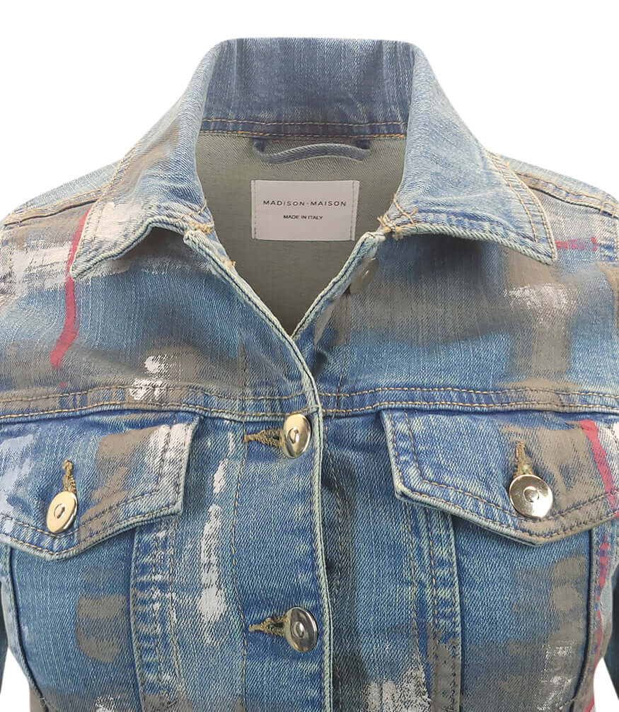 Light Blue / Brown Cotton Barbara Slim Jean Jacket Madison Maison denim Italy