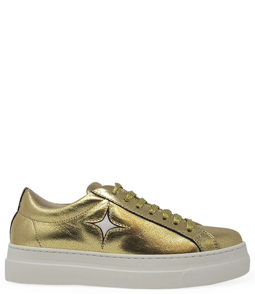 Moma X Madison Maison™ Gold Leather Platform Sneaker Italy Beverly Hills metallic