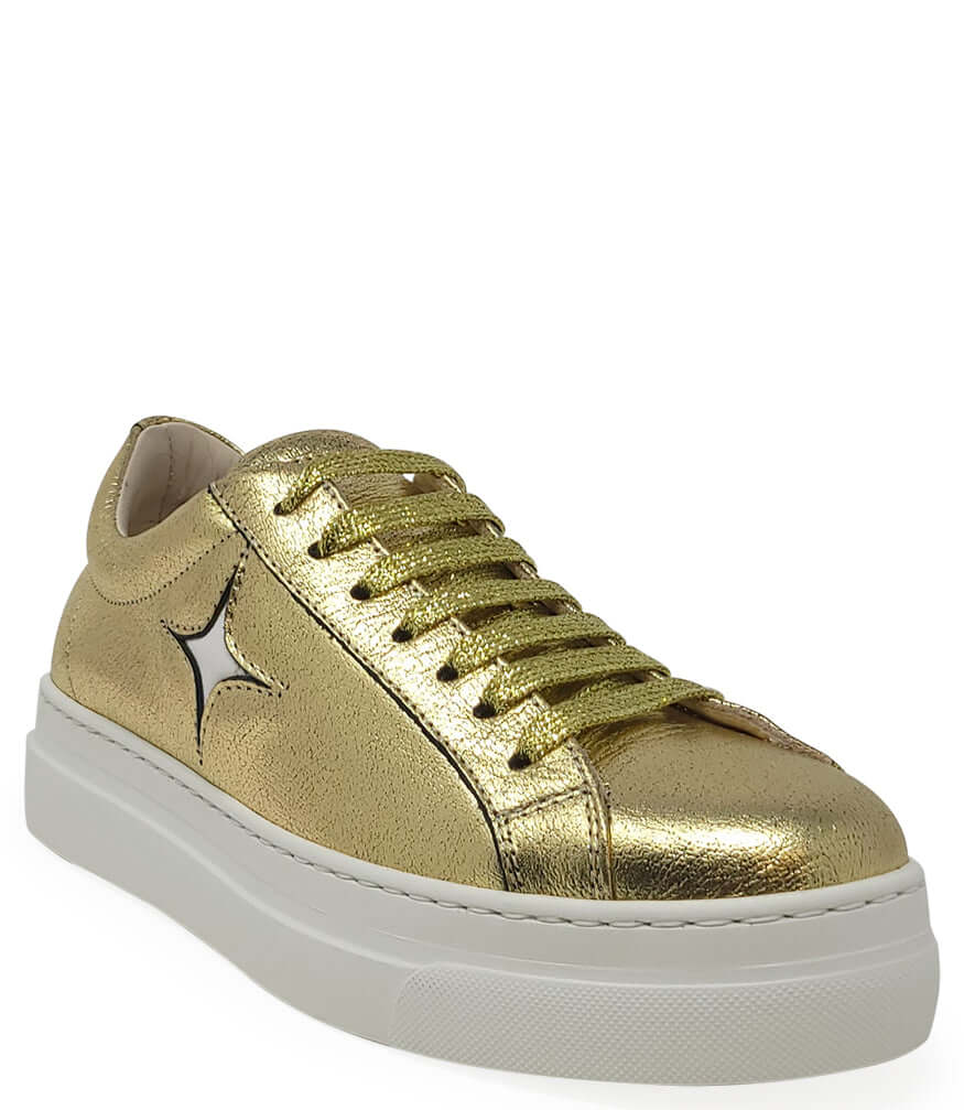 Moma X Madison Maison™ Gold Leather Platform Sneaker Italy Beverly Hills metallic