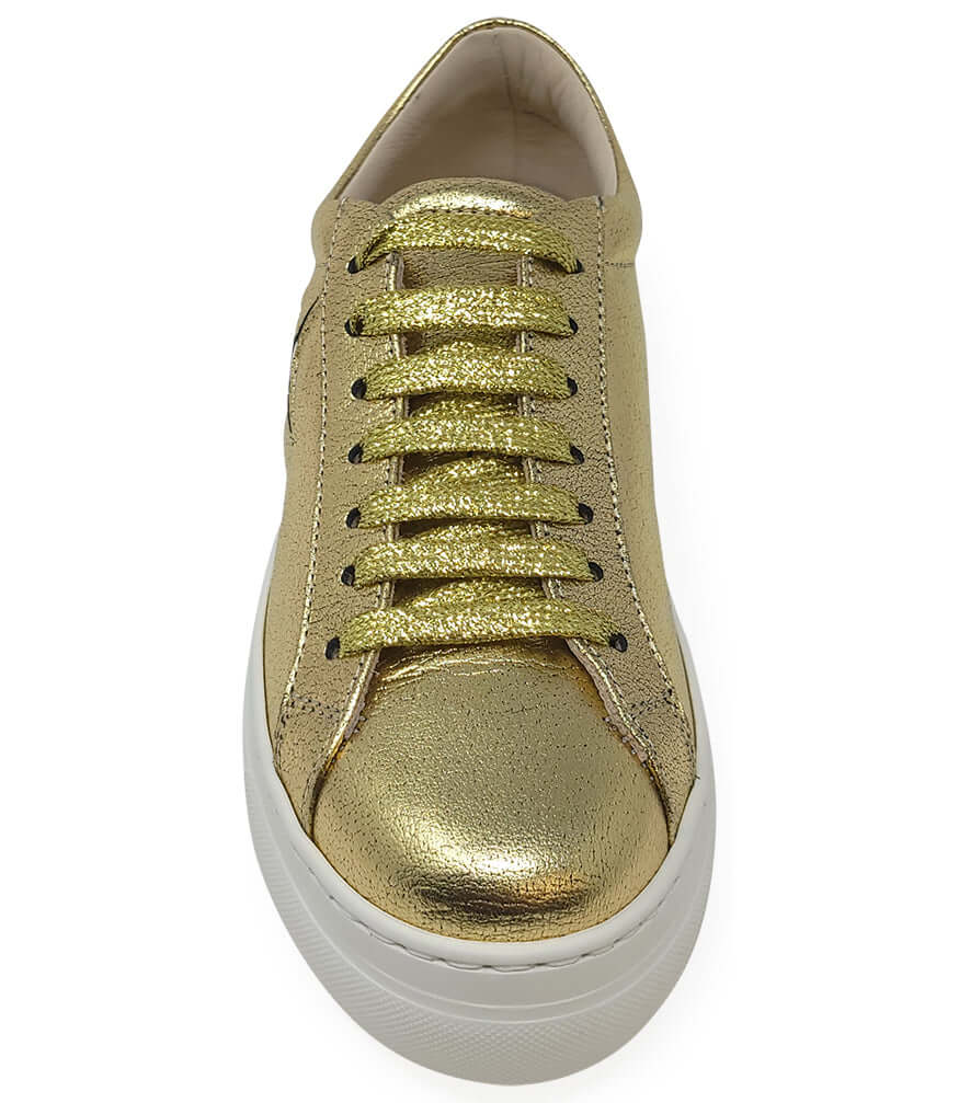 Moma X Madison Maison™ Gold Leather Platform Sneaker Italy Beverly Hills metallic