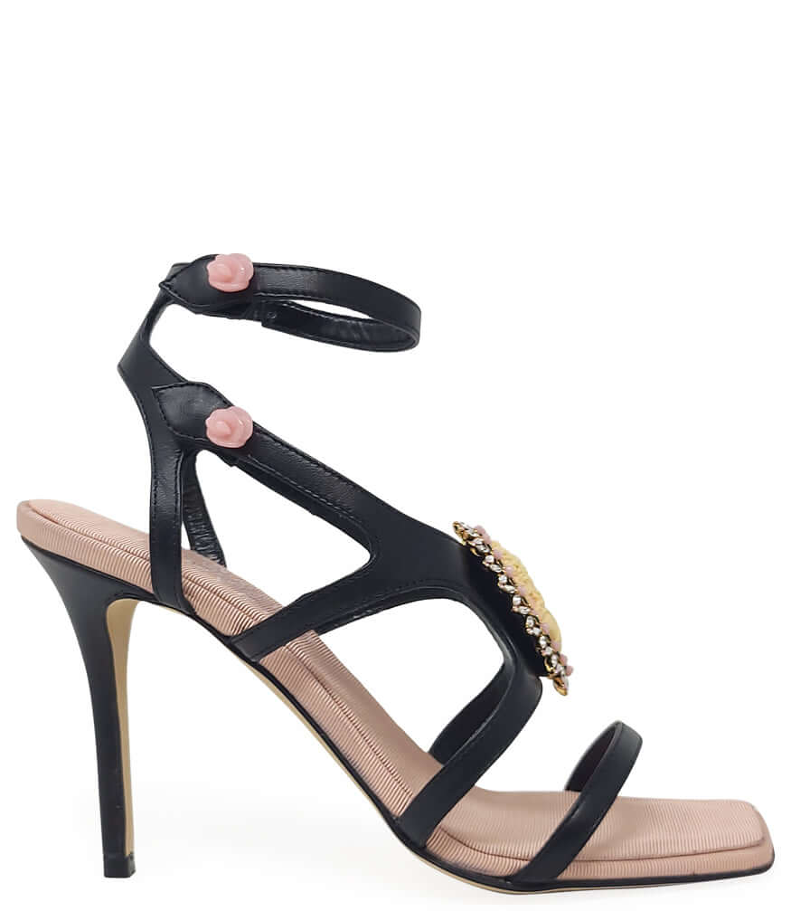 Black Pink High Heel Leather shoes With Cameo Detail Madison Maison
