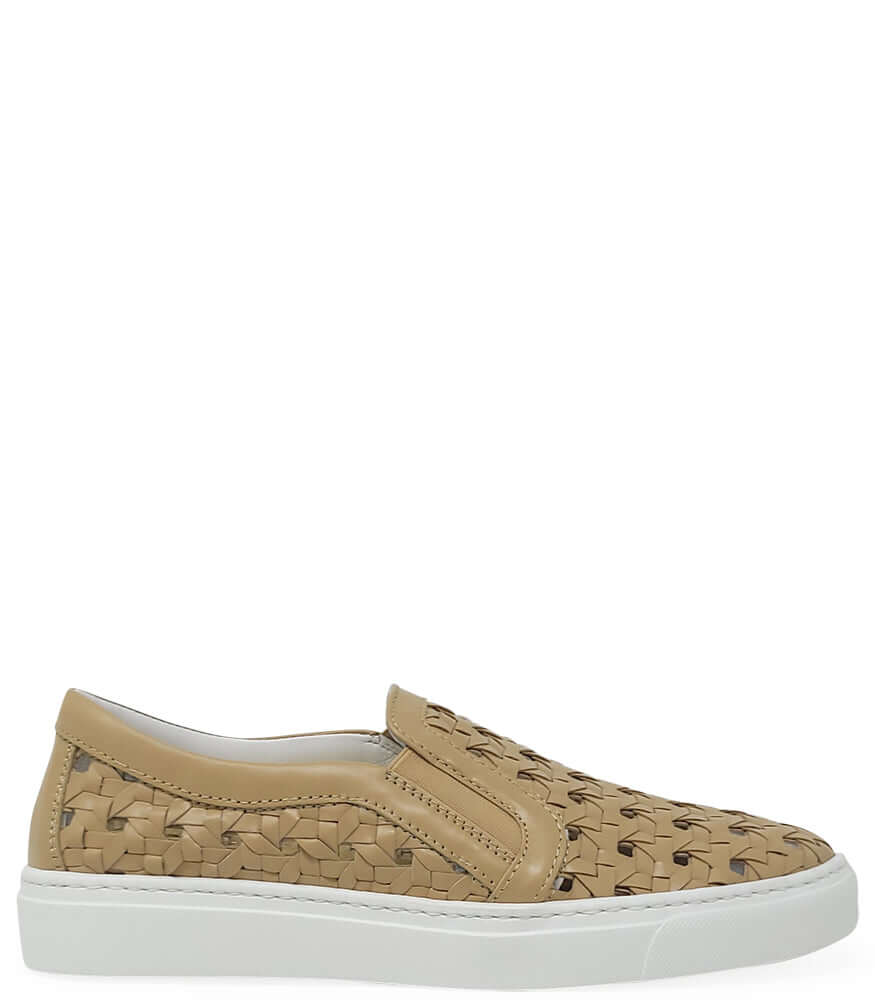 Beige Leather Woven Sneaker Italy Madison Maison flat shoes Beverly Hills