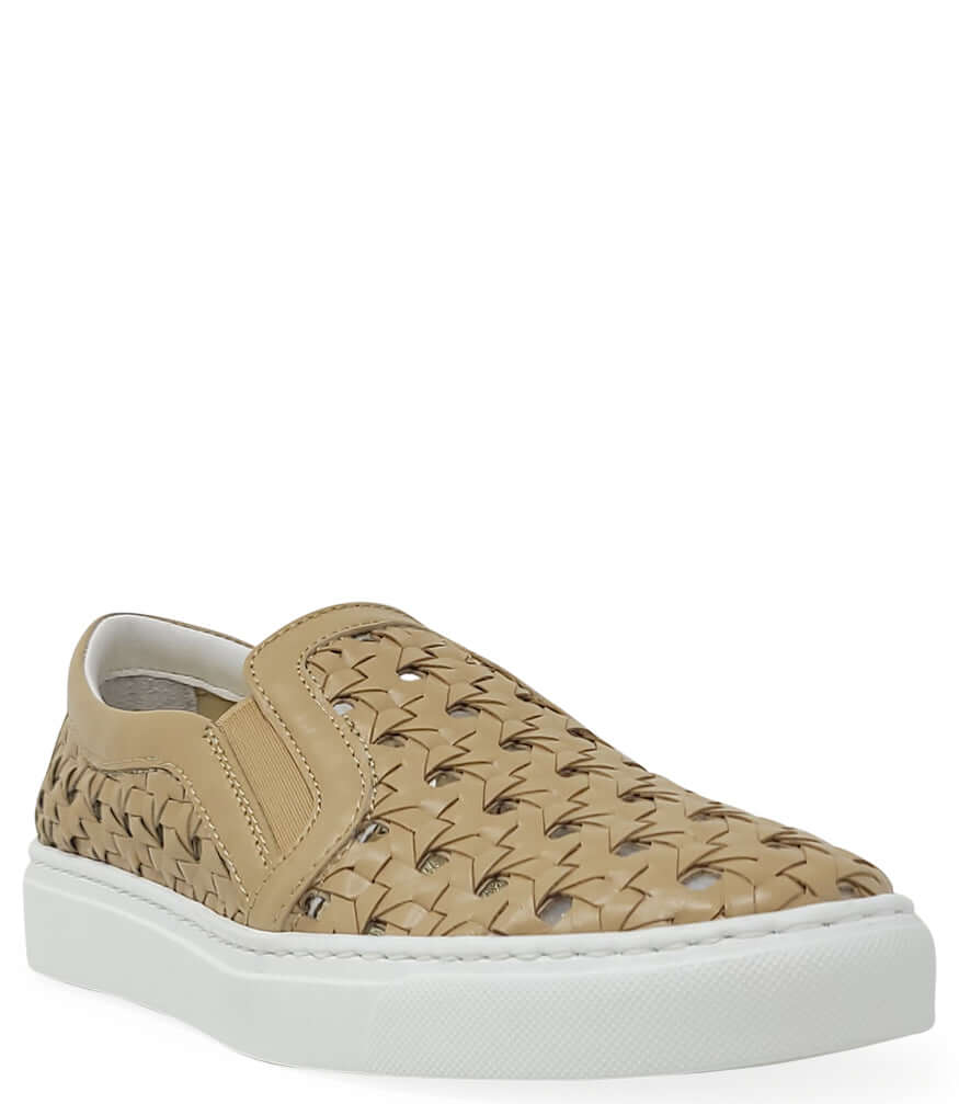 Beige Leather Woven Sneaker Italy Madison Maison flat shoes Beverly Hills