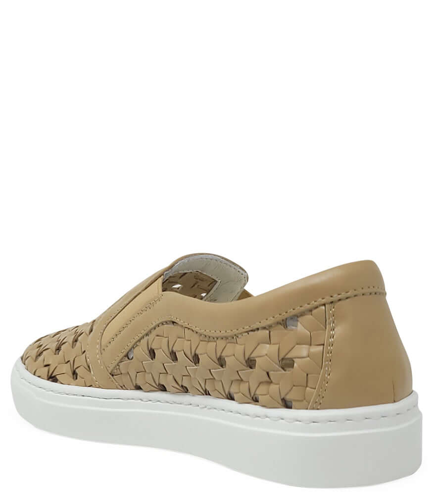 Beige Leather Woven Sneaker Italy Madison Maison flat shoes Beverly Hills