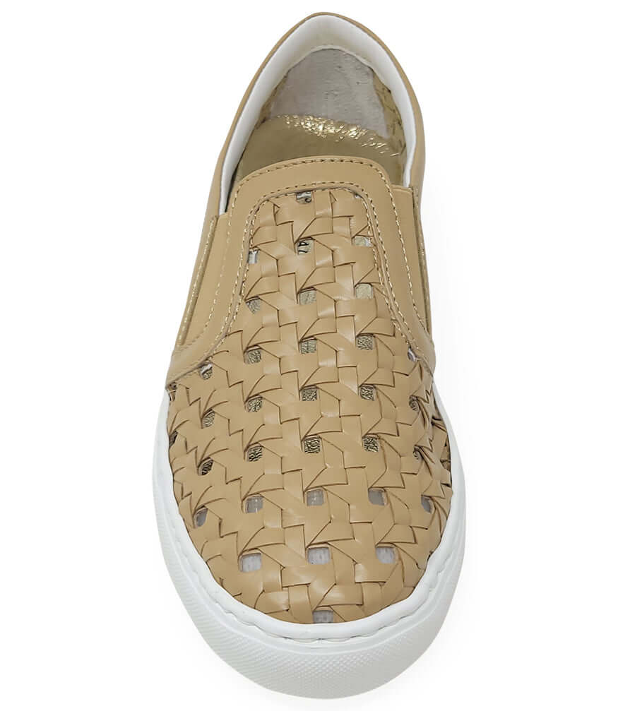 Beige Leather Woven Sneaker Italy Madison Maison flat shoes Beverly Hills