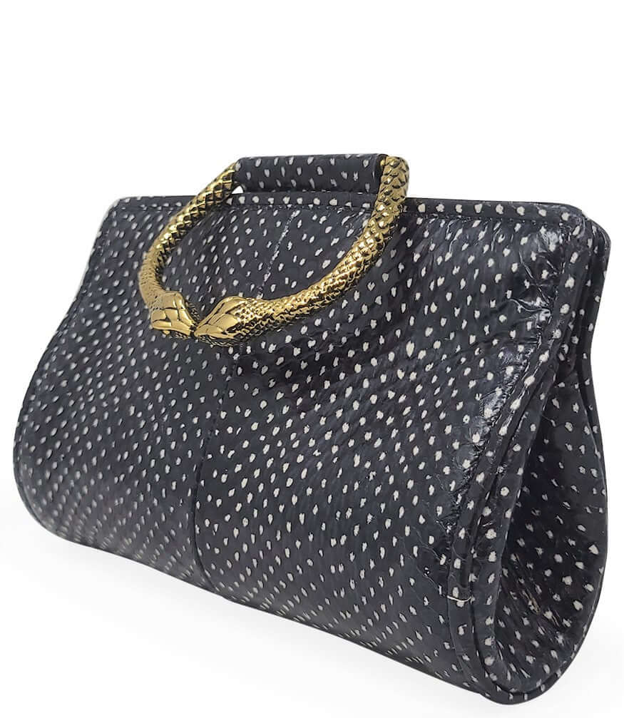 Watersnake Mini Clutch W/ Snake Handle leather black Madison Maison