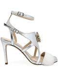 Silver Leather Open Toe Feather Pump Shoes Heels Italy Maison