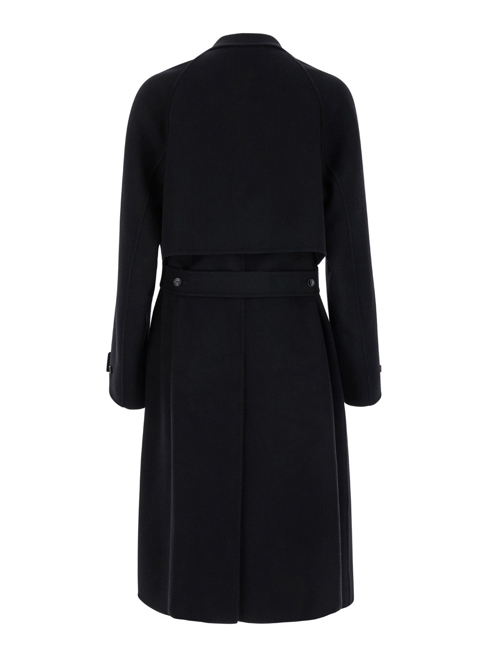 Gucci Men's Black Single-Breasted OverCoat With Wide Notched Revers And Belt Wool