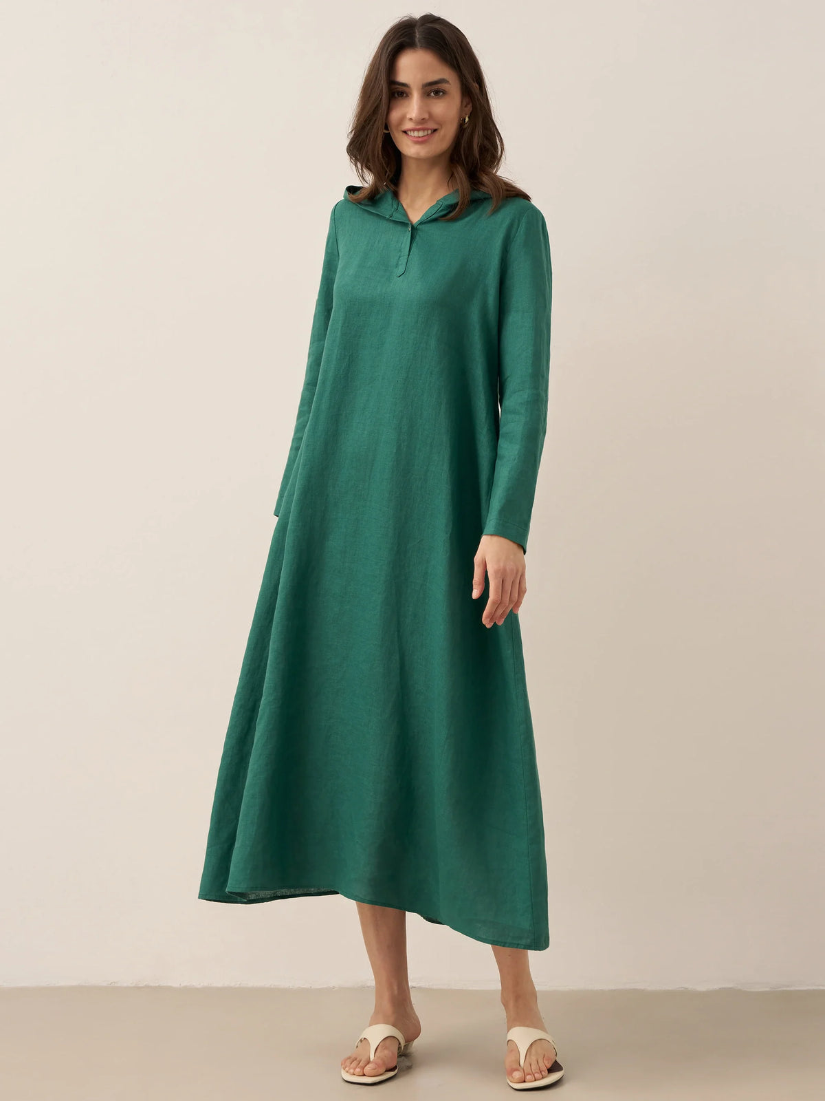 100% Linen Hooded Pullover Maxi Dress REBECCA navy Lintico